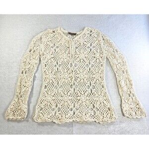 I.E. Relaxed Cover Up Top Womens Medium White Hand Knit Crochet Boho Minimalist